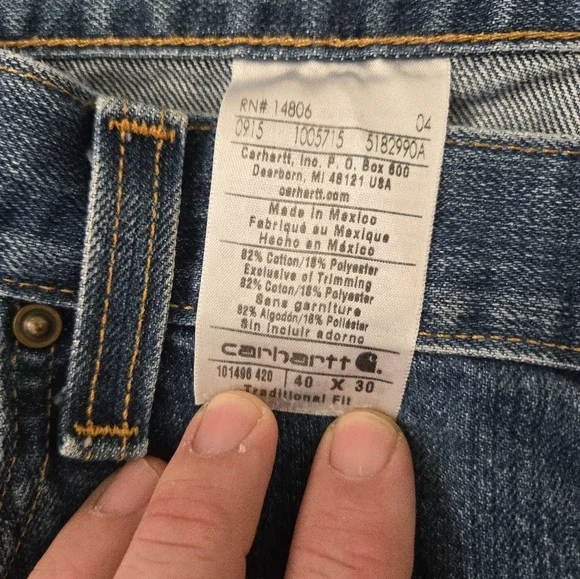 Carhartt Mens 40x30 Straight Leg Jeans Traditional Fit Blue Jeans 14806 - Picture 6 of 6